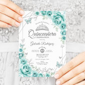 Quinceanera Floral Turquoise Zilver Kaart