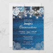 Quinceanera Florale Bleue Rustique Invitation (Devant)