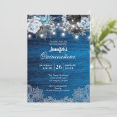 Quinceanera Florale Bleue Rustique Invitation (Debout devant)
