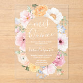 Quinceanera Florale Rose Invitation Acrylique (Recto)