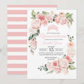 Quinceanera Florale Rose Invitation Anniversaire (Devant / Derrière)