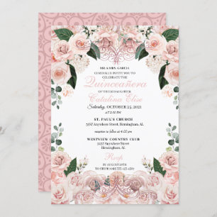 Quinceanera florale rose pâle Invitation d'anniver