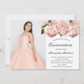 Quinceanera florale rose pâle - Invitation photo (Devant)