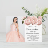 Quinceanera florale rose pâle - Invitation photo (Debout devant)