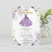 Quinceanera Florale Violet Invitation Bilingue (Debout devant)