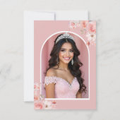 Quinceañera Foto Blush Roze Roos Bloemen Dank u Bedankkaart (Achterkant)