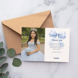 Quinceanera foto boog blauw bedankkaart