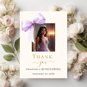 Quinceanera foto boog lavendel crème bedankkaart