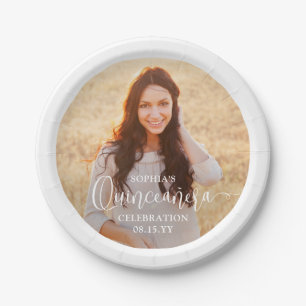 Quinceañera Foto en Modern Trendy Wit Script Papieren Bordje
