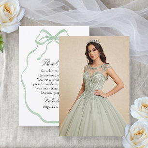 Quinceañera Foto Sage Groene Lint Bedankkaart