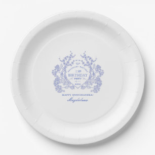 Quinceanera Franse Blauwe Bloemkam Custom Papieren Bordje