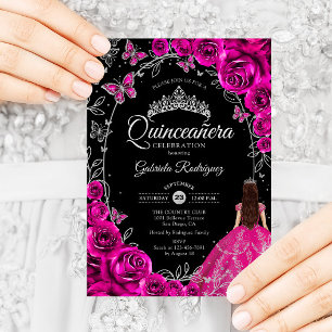 Quinceanera Fuchsia Roze Zilver Zwart Kaart