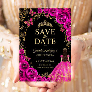 Quinceanera Fuchsia Roze Zwart Goud Save The Date