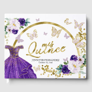 Quinceanera-gastenboek paarse vlinderjurk gastenboek