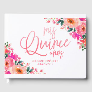 Quinceanera-gastenboek Roze Bloemen Gastenboek