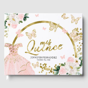 Quinceanera-gastenboek Roze Jurk met Vlinderdessin Gastenboek