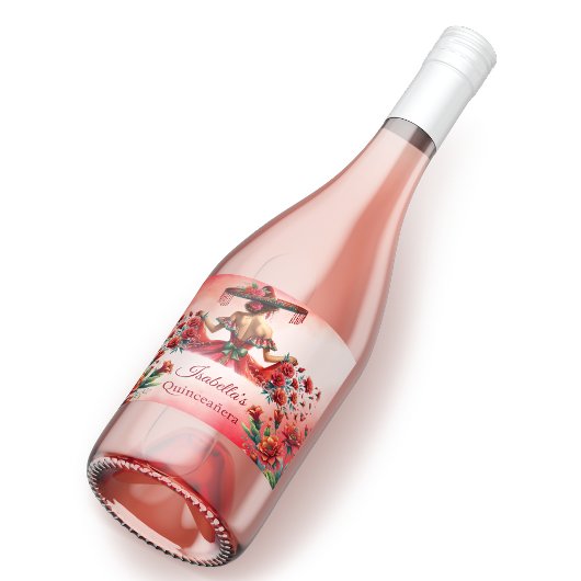 Quinceañera gepersonaliseerd mooi rood sparkling wijnetiket