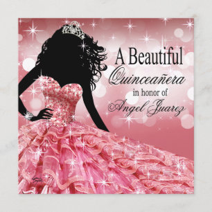 Quinceanera Glitter Ball Gown Roze Kaart
