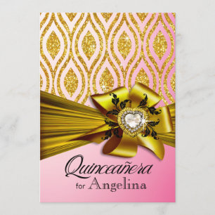Quinceanera Glitter Geometric Ovalen Roze goud Kaart