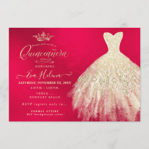 Quinceañera, Glitters Gown, Faux Gold+Red Kaart