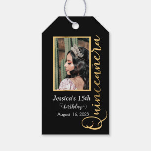 Quinceanera Gold Black Foto Elegant Gift label Cadeaulabel