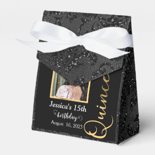 Quinceanera Gold Black Foto Glitter Favor Box Bedankdoosjes