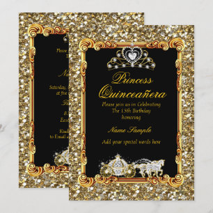 Quinceanera Gold Black Horse Carriage Fairytale Kaart
