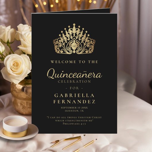 Quinceañera Gold Black Princess Tiara Crown Programma