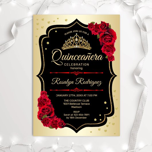 Quinceanera - Gold Black Red Kaart