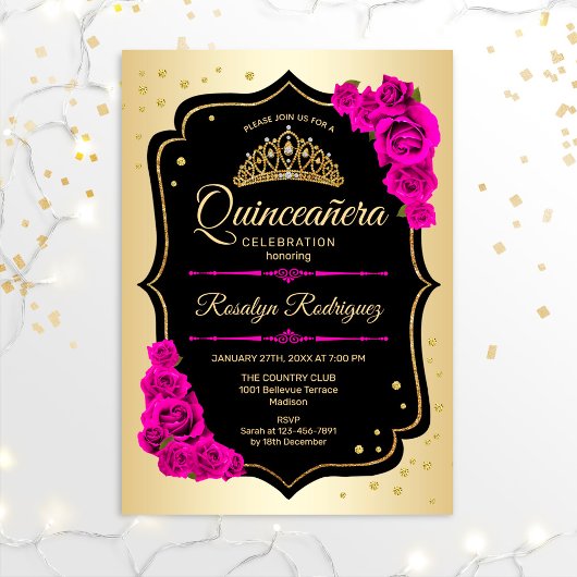 Quinceanera - Gold Black Roze Kaart