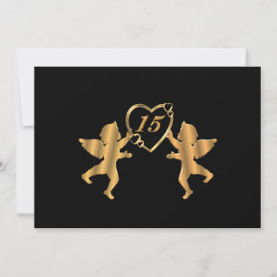 Quinceanera Gold cupids, zwart voor 15 jaar Kaart