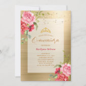 Quinceañera Gold Floral Crown Invitation (Devant)