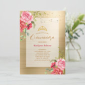 Quinceañera Gold Floral Crown Invitation (Debout devant)