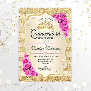 Quinceanera - Gold Pastel Pink Kaart