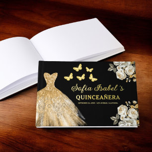 Quinceañera Gold Princess Bloemenvlinders Gastenboek