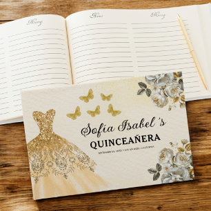 Quinceañera Gold Princess Bloemenvlinders Gastenboek