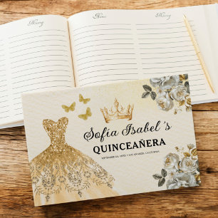 Quinceañera Gold Princess Bloemenvlinders Gastenboek