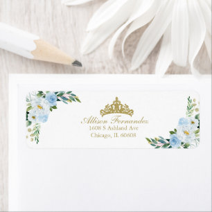 Quinceanera Gold Tiara Baby Blue Floral Etiket