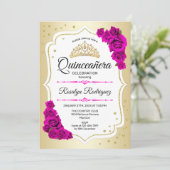 Quinceanera - Gold White roze Kaart (Staand voorkant)