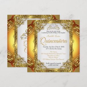 Quinceanera Golden White Pearl Lace Tiara Birthday Kaart