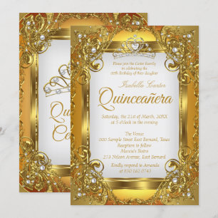 Quinceanera Golden White Pearl Lace Tiara Party Kaart