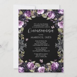 Quinceañera Gótica Morada y Negra con Flores Moody Kaart