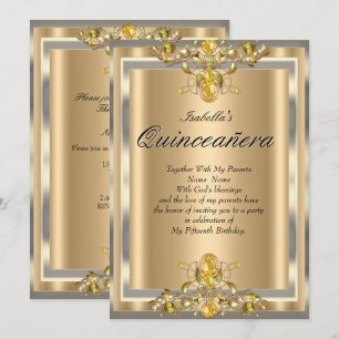 Quinceanera Goud Beige Gele Edelstenen 15 Verjaard Kaart