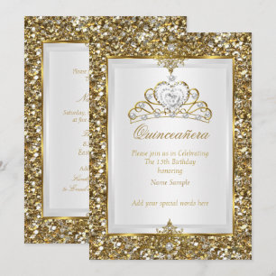 Quinceanera Goud Glitter Witte Parel Tiara 2 Kaart