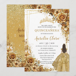 Quinceañera Gouden Bloemen Bloemachtige Prinsessen Kaart
