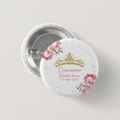 Quinceanera Gouden Tiara Glitter en Roze Bloemen Ronde Button 3,2 Cm (Voorkant /achterkant)