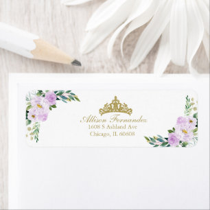 Quinceanera Gouden Tiara Paarse Lilac Bloemen Etiket