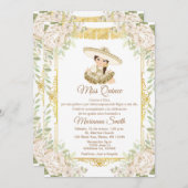 Quinceanera Gouden Witte Rozen Fiesta Mis Quince  Kaart (Voorkant / Achterkant)