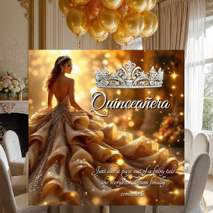 Quinceanera Gouden Zilveren Jurk Tiara Verjaardag Kaart