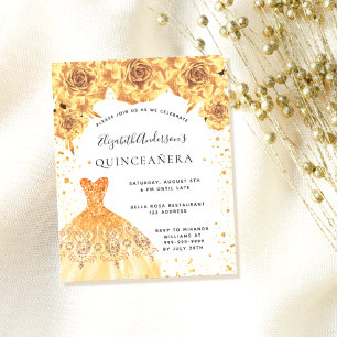 Quinceanera goudjurk voor bloemen flyer